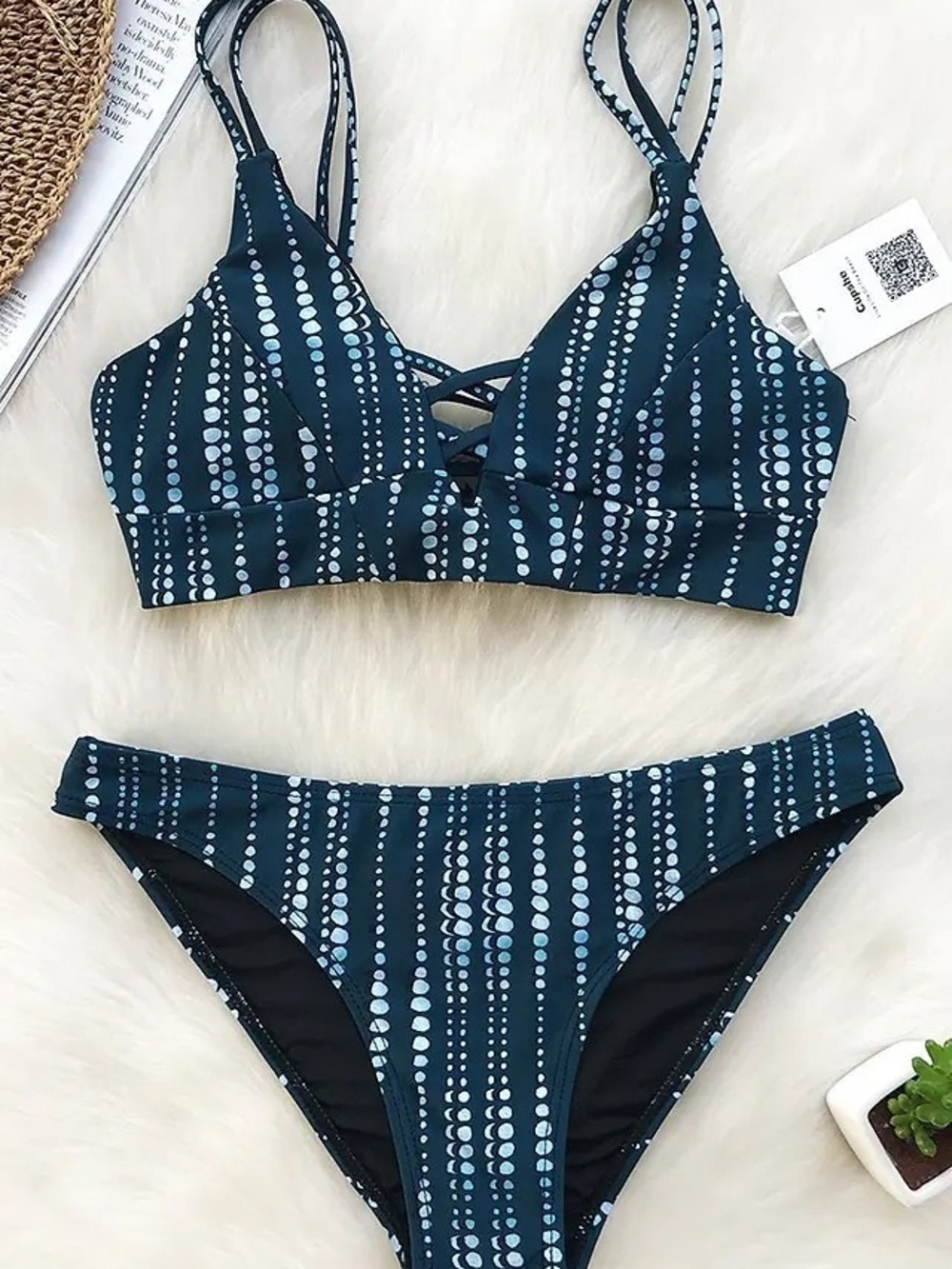 NWT Cupshe Dream Space Lace Up Blue Dot Bikini- XL - Picture 1 of 8